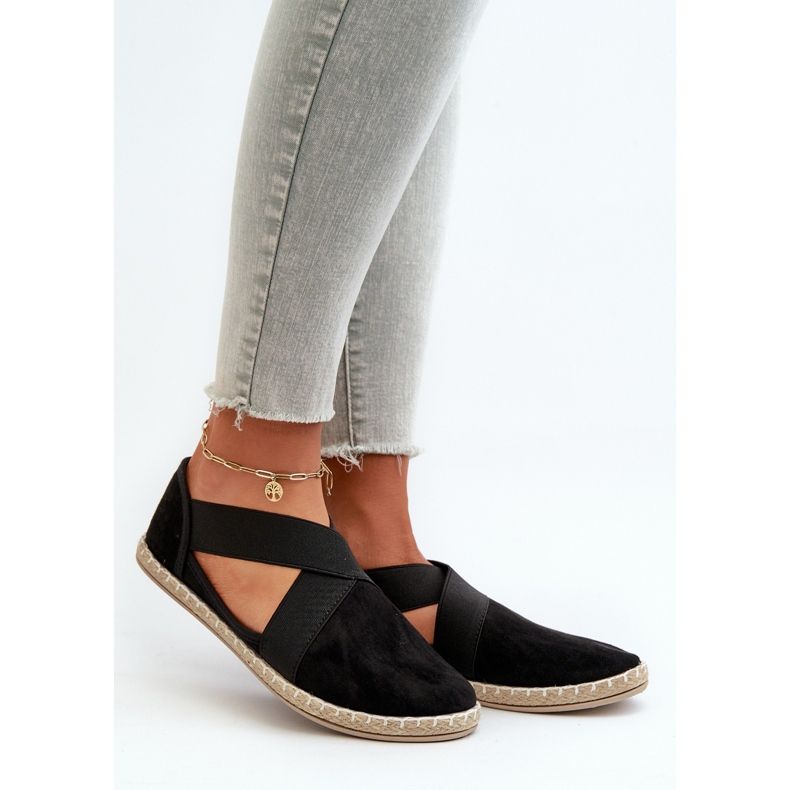 Damen-Espadrilles mit elastischen Riemen, Eco-Wildleder, Schwarz, Phaedrana 1