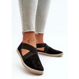 Damen-Espadrilles mit elastischen Riemen, Eco-Wildleder, Schwarz, Phaedrana 2