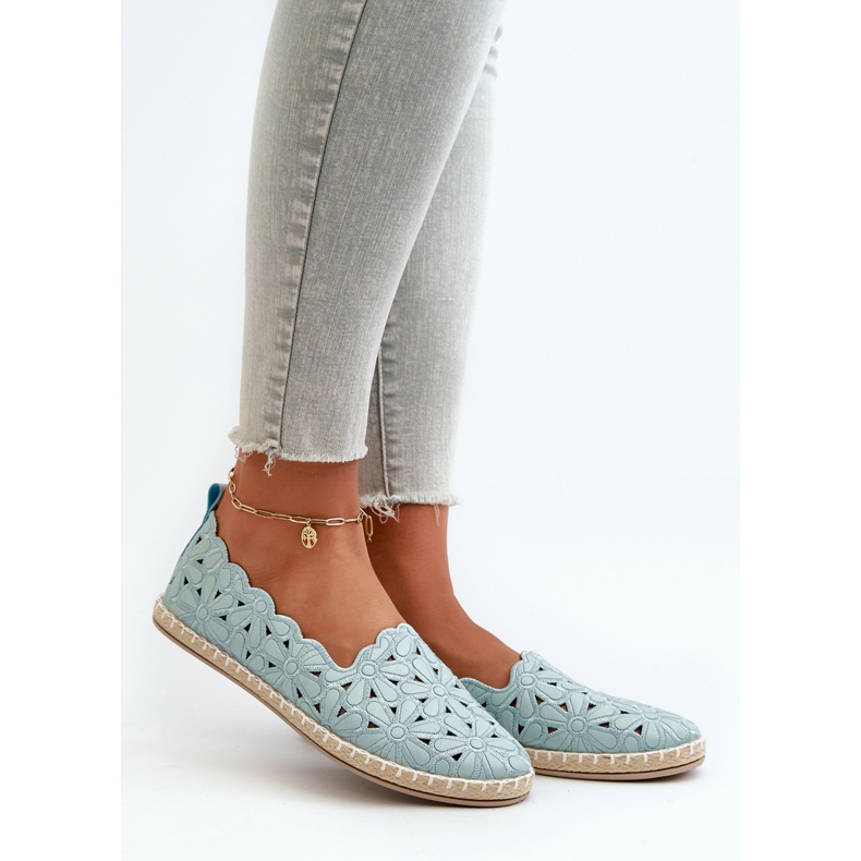 Blaue Vennice-Ballerinas zum Hineinschlüpfen mit Blumenmuster für Damen 1