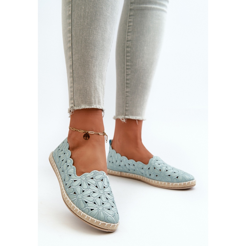 Blaue Vennice-Ballerinas zum Hineinschlüpfen mit Blumenmuster für Damen 2