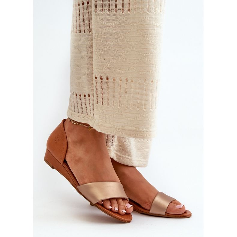 Ledersandalen Maciejka 1971-68 Braun und Gold golden 1