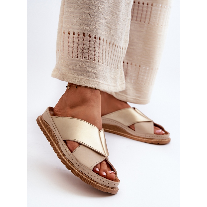 Lederprofilierte Flip-Flops Maciejka 04986-04 Gold-Beige 2