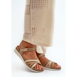 Bequeme und leichte Damensandalen mit Klettverschluss Inblu CN000041 Beige und Gold 2