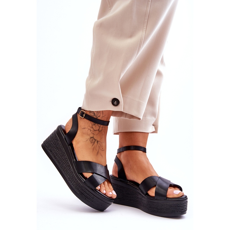 Frauen bequeme schwarze Keile Sandalen 4