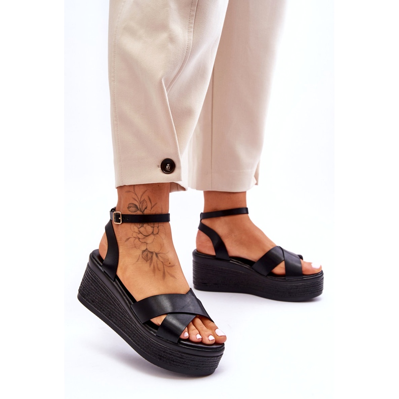 Frauen bequeme schwarze Keile Sandalen 1