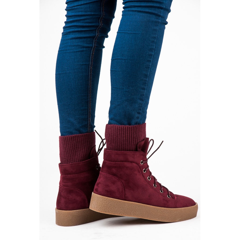 Ideal Shoes Kastanienbraune Creepers-Stiefel rot 2
