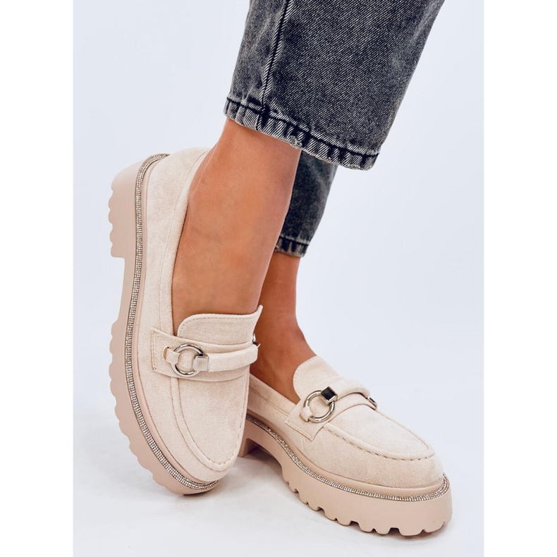 Sheady Mokassins aus beigem Wildleder mit hoher Sohle 2