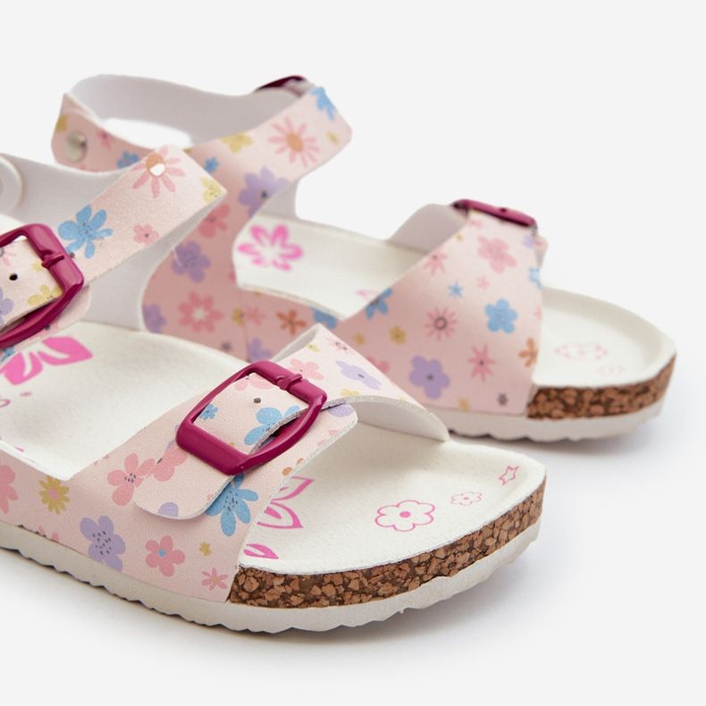 Kindersandalen mit Blumen und Schnallen, rosa Memoria 2