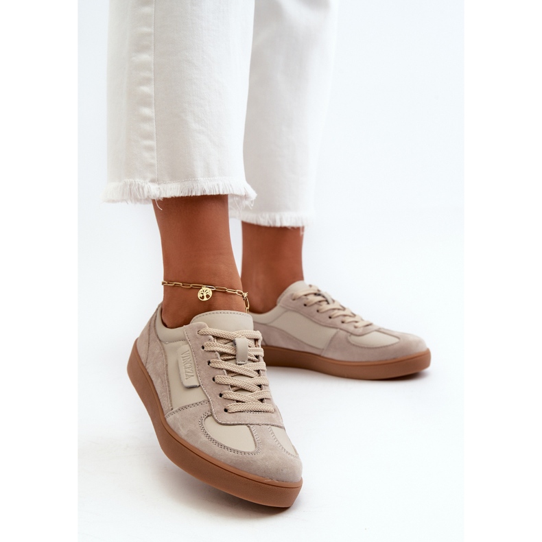 Damen-Ledersneakers Grau und Beige Vinceza 7333 2