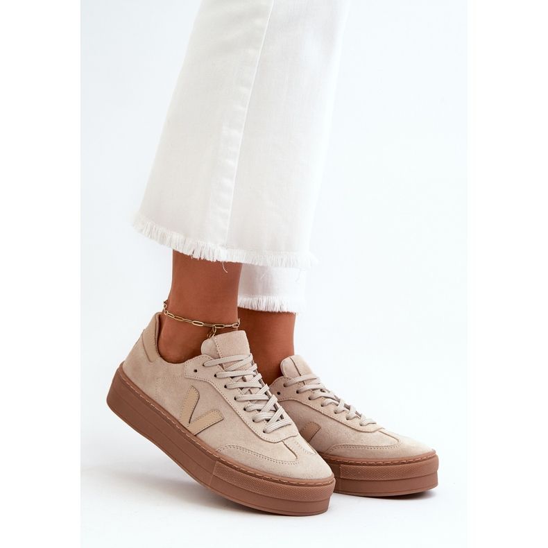 Zazoo N1100S2 Wildleder-Sneaker für Damen auf der Plattform, Beige 2