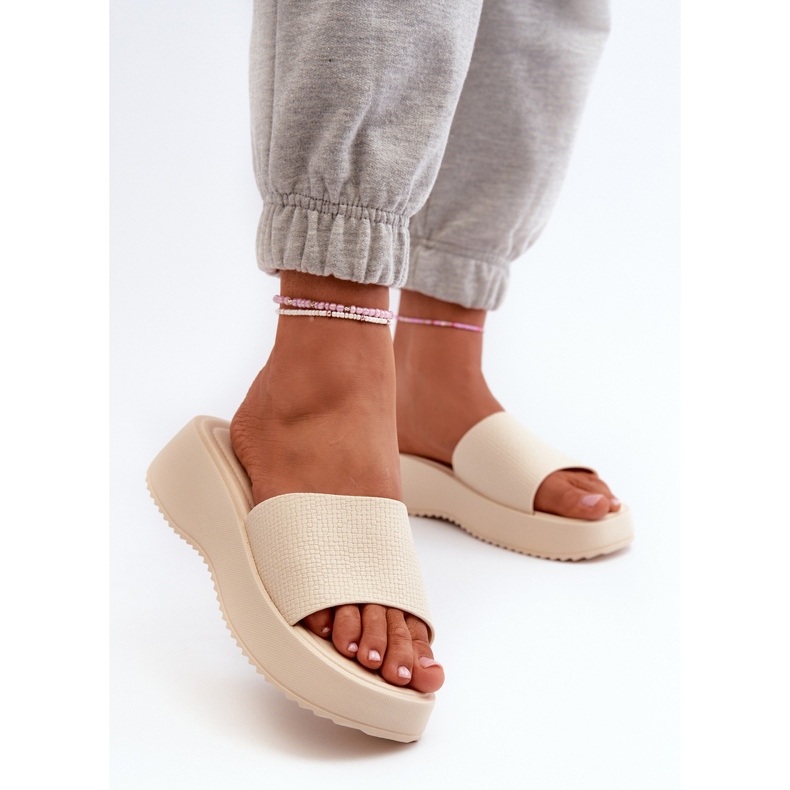Damen-Flip-Flops mit Plateau und Keilabsatz, hellbeige Vimarils 2