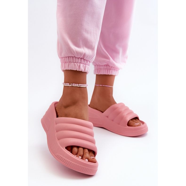 Leichte Damen-Flip-Flops aus Schaumstoff mit Keilabsatz und Plateau, rosa Tendrea 2