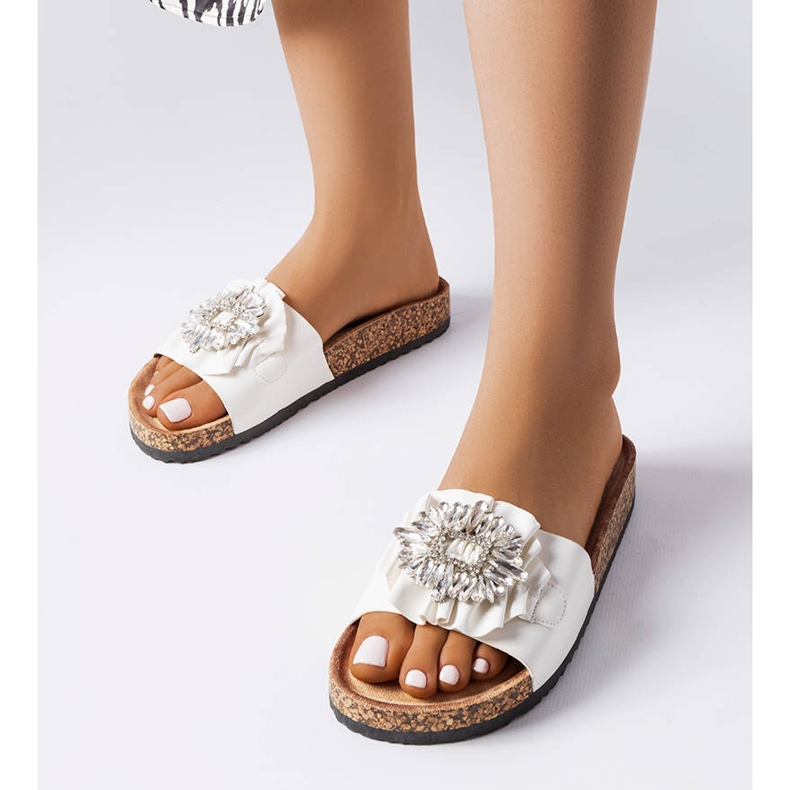 Weiße Hausschuhe mit Korksohle von Roy 1