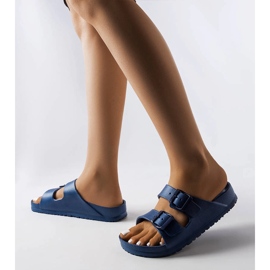 Marineblaue Gummipantoletten mit Eugene-Schnallen 1