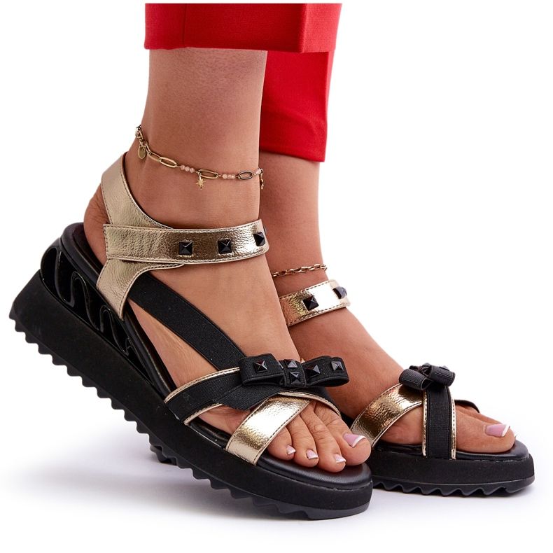 S.Barski Damensandalen mit Schleife D&amp;A CR956 Gold golden 4