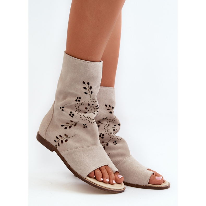 Zazoo 3437 Damen-Wildledersandalen mit Reißverschluss-Obermaterial Hellbeige 1