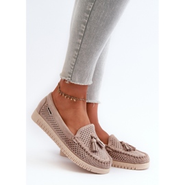 Durchbrochene Damen-Mokassins aus Öko-Wildleder, Beige Tinami 2