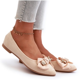 Damen-Ballerinas aus Öko-Wildleder mit Schleife und Brosche, Hellbeige Satris 8
