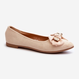 Damen-Ballerinas aus Öko-Wildleder mit Schleife und Brosche, Hellbeige Satris 3