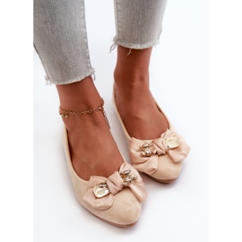 Damen-Ballerinas aus Öko-Wildleder mit Schleife und Brosche, Hellbeige Satris 6