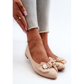 Damen-Ballerinas aus Öko-Wildleder mit Schleife und Brosche, Hellbeige Satris 7