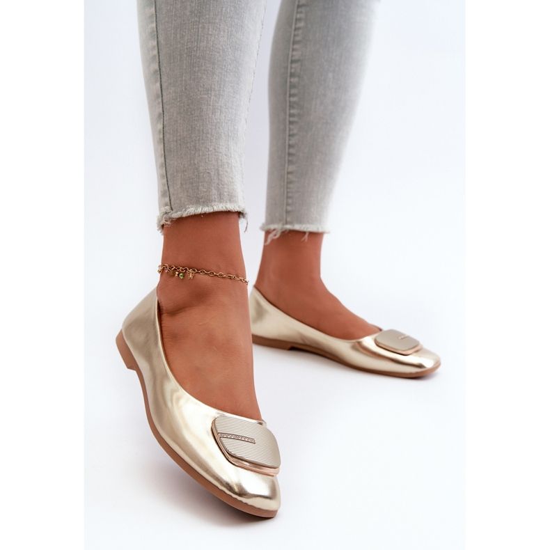 Damen-Ballerinas aus Öko-Leder mit Goldverzierung Edoslli golden 2