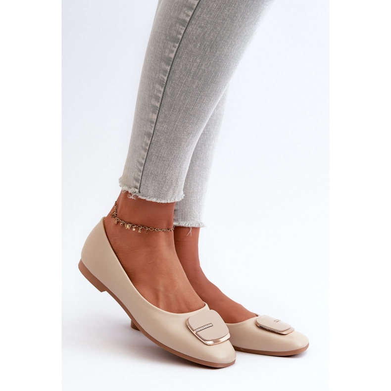 Damen-Ballerinas aus Öko-Leder mit Verzierung, Beige Edoslli 1