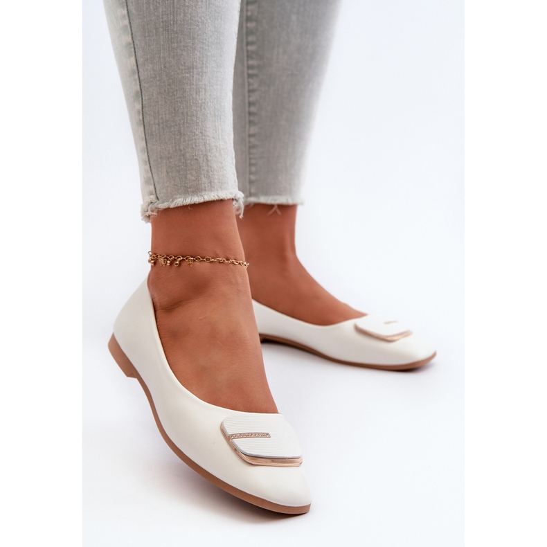 Damen-Ballerinas aus Öko-Leder mit Verzierung, Weiß Edoslli 2