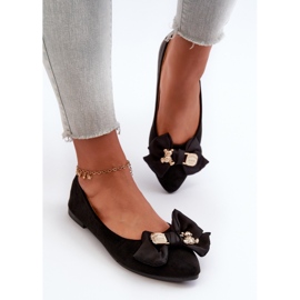 Damen-Ballerinas aus Öko-Wildleder mit Schleife und Brosche in Schwarz von Satris 4
