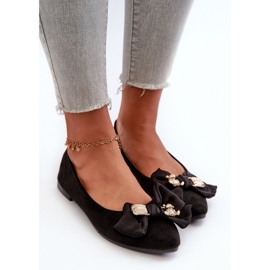 Damen-Ballerinas aus Öko-Wildleder mit Schleife und Brosche in Schwarz von Satris 5
