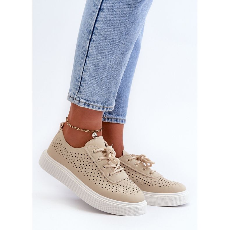 Beige Tanvi Openwork Sneakers auf der Plattform 1