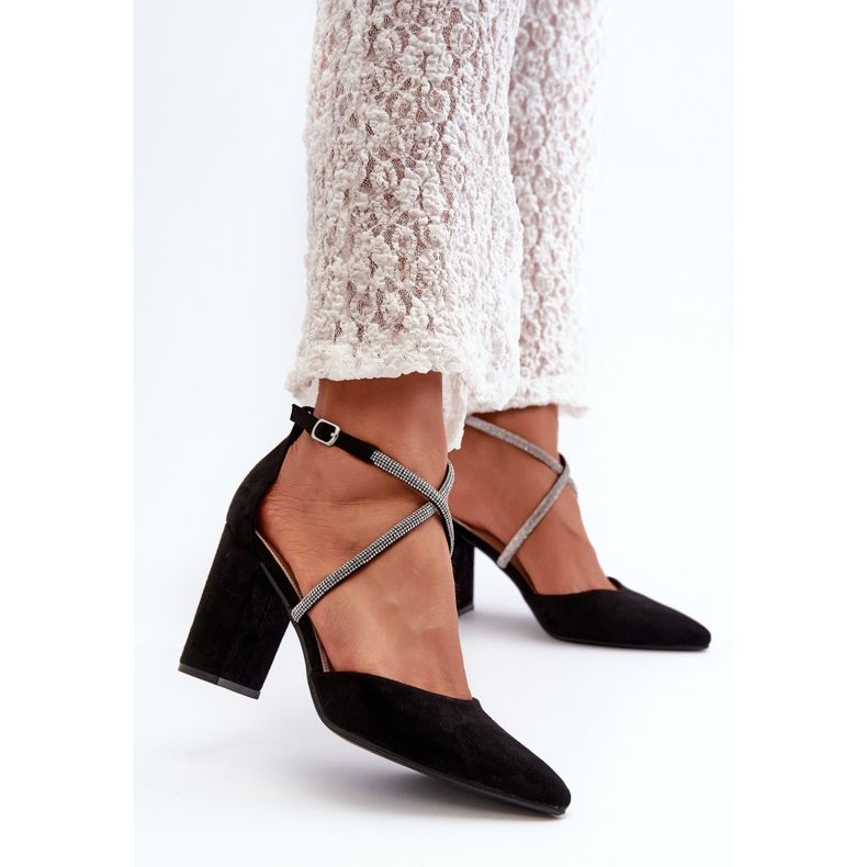 High-Heel-Pumps aus Öko-Wildleder mit Zirkonias, schwarzes Lagra 2