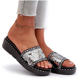 Damen-Flip-Flops mit Pailletten in Schwarz und Silber Rivanique silber- 7