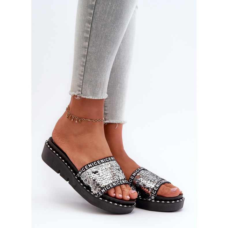 Damen-Flip-Flops mit Pailletten in Schwarz und Silber Rivanique 1