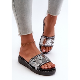 Damen-Flip-Flops mit Pailletten in Schwarz und Silber Rivanique silber- 4