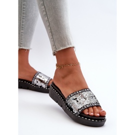 Damen-Flip-Flops mit Pailletten in Schwarz und Silber Rivanique silber- 5