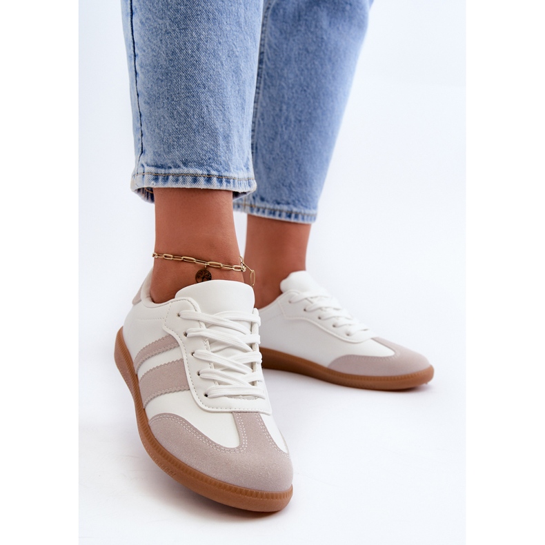 Niedrige Damen-Sneakers aus Öko-Leder in Weiß und Grau von Relialia 2