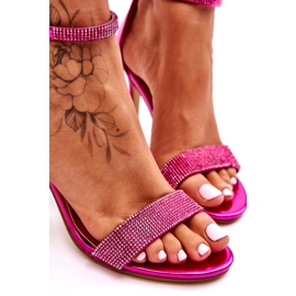 Damen-Sandalen mit hohem Absatz und Strasssteinen, Fuchsia rosa 1