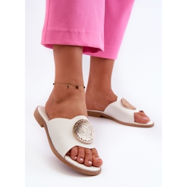 Damen-Flip-Flops mit flachem Absatz und Verzierung, Weiß Rivashea 2