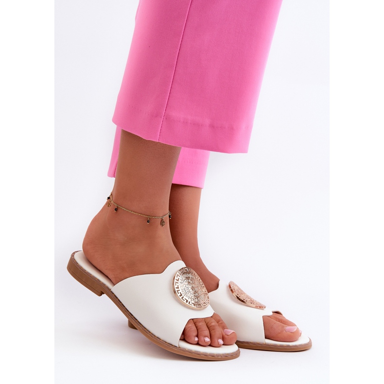 Damen-Flip-Flops mit flachem Absatz und Verzierung, Weiß Rivashea 1