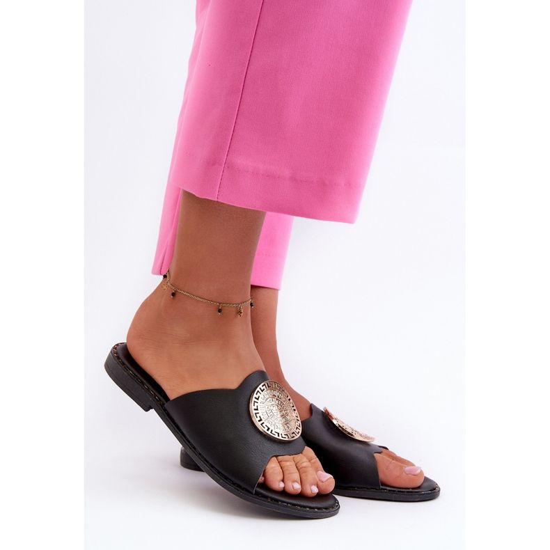 Damen-Flip-Flops mit flachem Absatz und Verzierung, Schwarz Rivashea 2