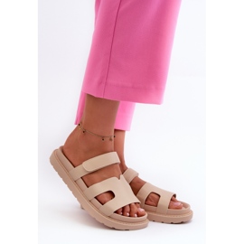 Damen-Flip-Flops aus Öko-Leder mit Klettverschluss, hellbeige Silaka 1