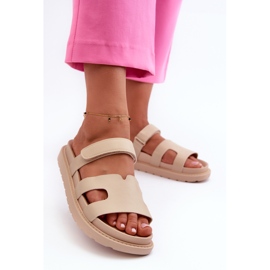 Damen-Flip-Flops aus Öko-Leder mit Klettverschluss, hellbeige Silaka 2