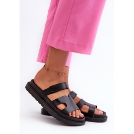 Damen-Flip-Flops aus Öko-Leder mit Klettverschluss, Black Silaka schwarz 1