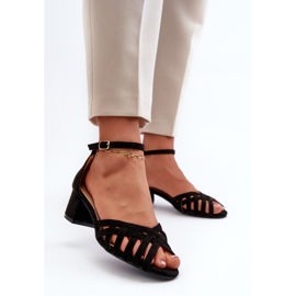 Damensandalen aus Öko-Wildleder mit niedrigem Absatz, Black Monsha schwarz 2