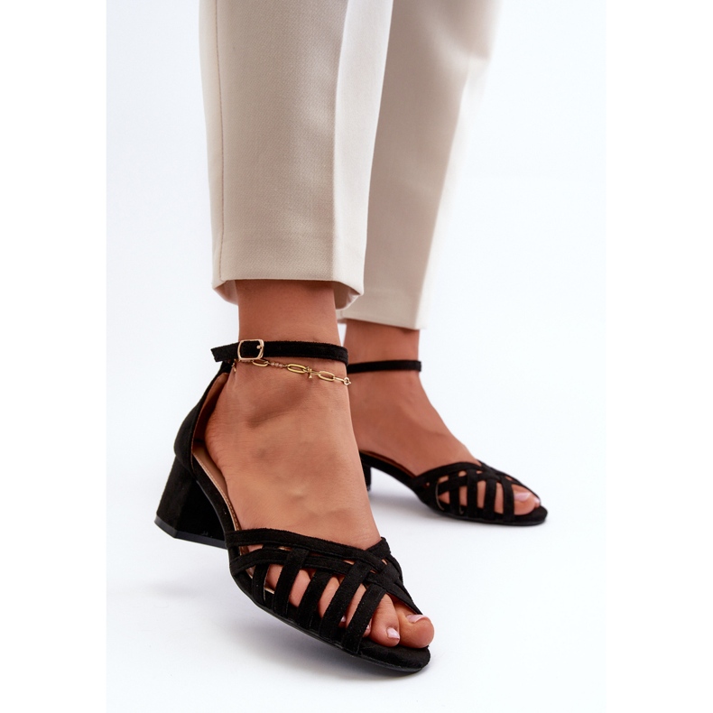 Damensandalen aus Öko-Wildleder mit niedrigem Absatz, Black Monsha schwarz 2