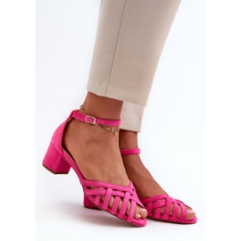 Damen-Sandalen aus Öko-Wildleder mit niedrigem Absatz Fuchsia Monsha rosa 1