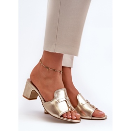Damen-Flip-Flops aus Öko-Leder mit hohen Absätzen, Gold Jemenna golden 1