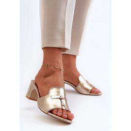 Damen-Flip-Flops aus Öko-Leder mit hohen Absätzen, Gold Jemenna golden 2