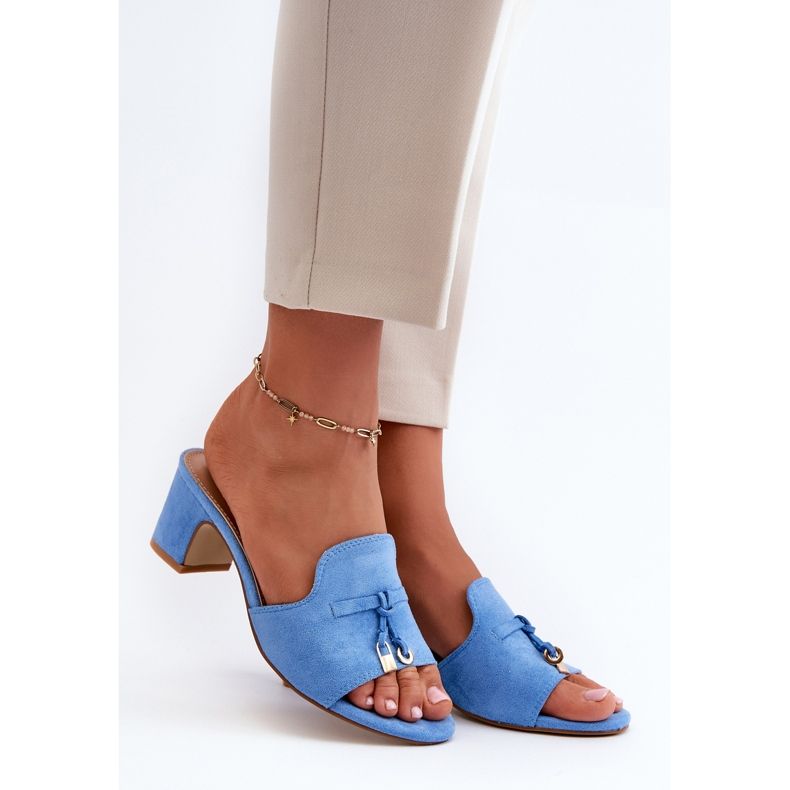 Damen-Flip-Flops aus Öko-Wildleder mit hohen Absätzen, Blau Yemenna 1
